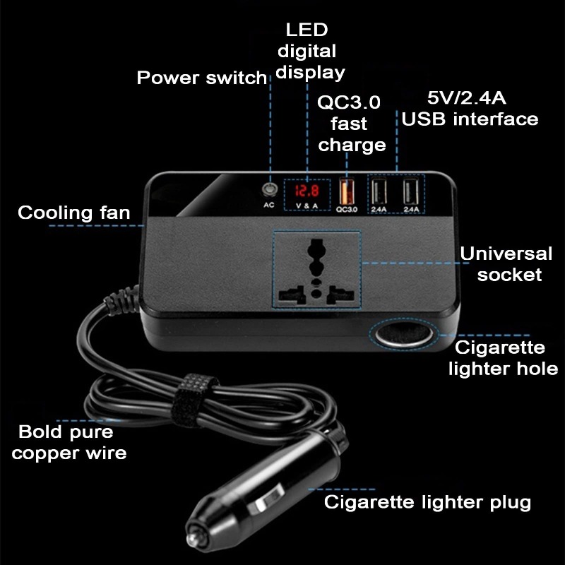 200W Portable Car Inverter Car - огляд і ціна Outdoor Power Adapter Usb