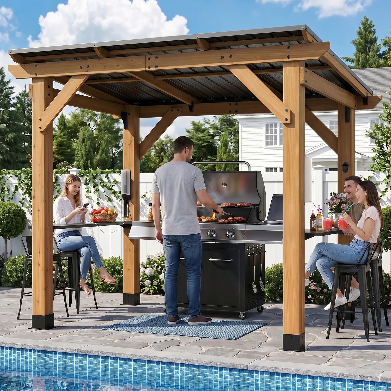 Cedar Wood Grill Gazebo 6x8 FT - огляд і ціна Outdoor Power For Gazebo